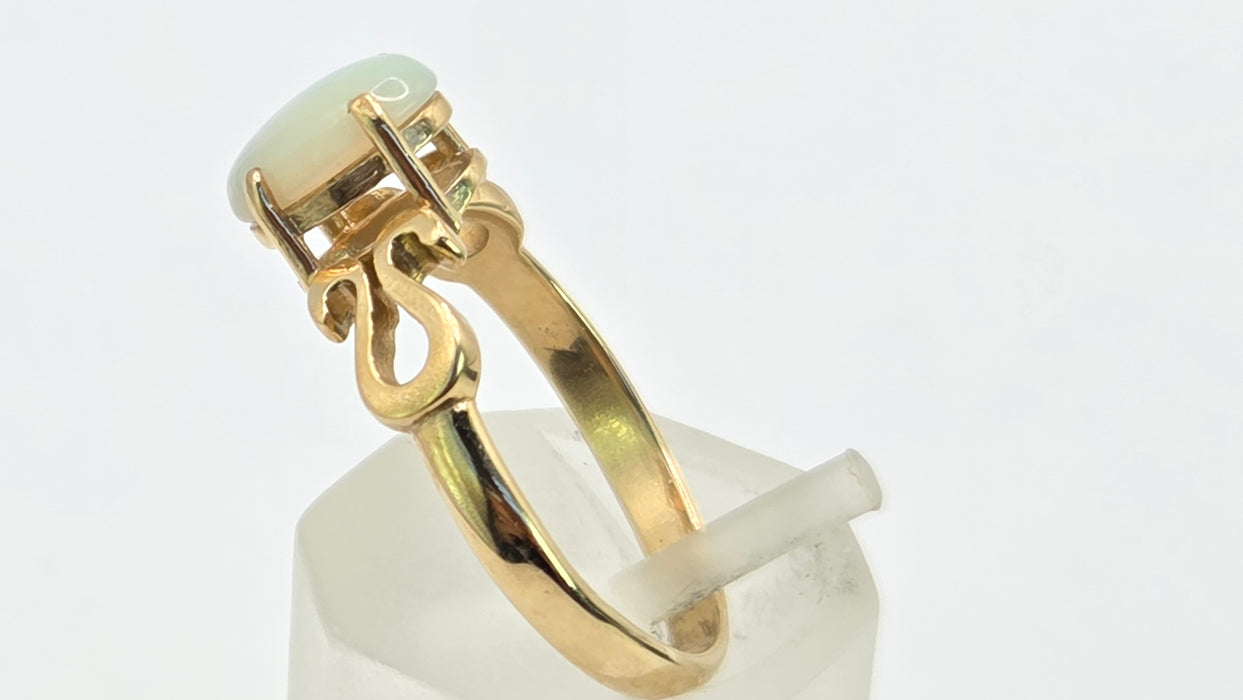 Vintage: 9ct Yellow Gold Oval Opal Scrollwork Solitaire Ring