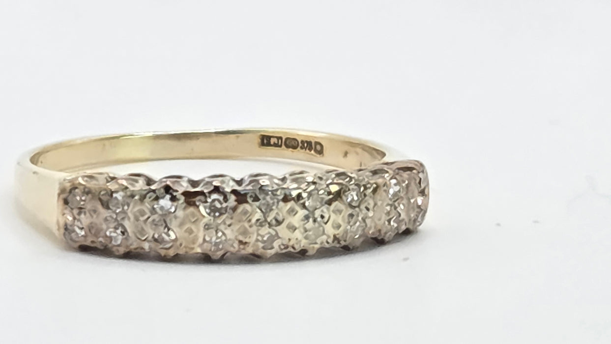 Vintage: 9ct Yellow Gold Diamond Double Row Pavé Stacker Ring