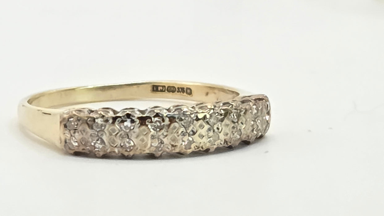 Vintage: 9ct Yellow Gold Diamond Double Row Pavé Stacker Ring