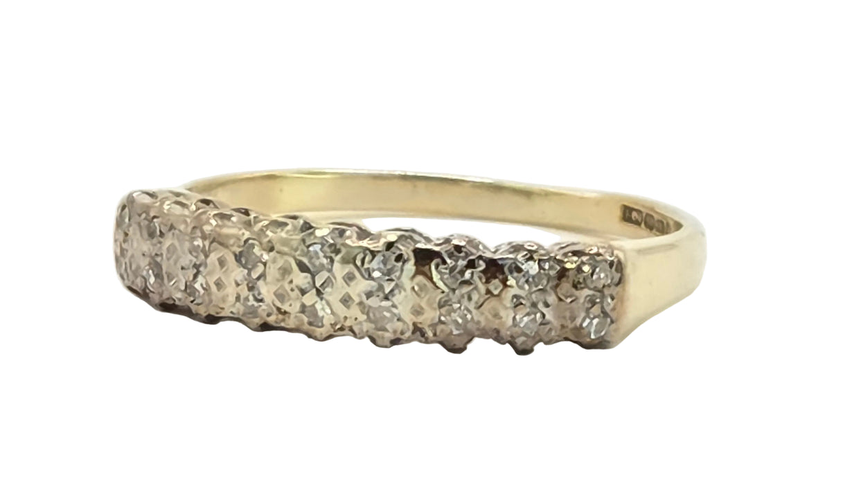 Vintage: 9ct Yellow Gold Diamond Double Row Pavé Stacker Ring