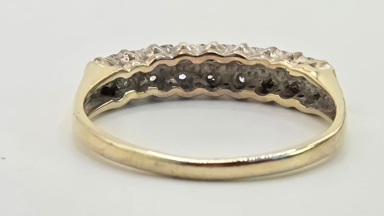 Vintage: 9ct Yellow Gold Diamond Double Row Pavé Stacker Ring