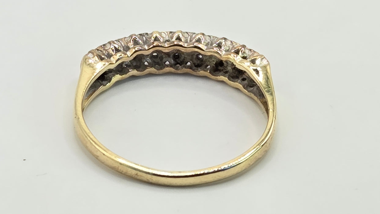 Vintage: 9ct Yellow Gold Diamond Double Row Pavé Stacker Ring