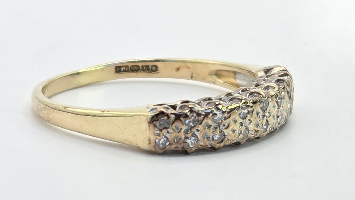 Vintage: 9ct Yellow Gold Diamond Double Row Pavé Stacker Ring