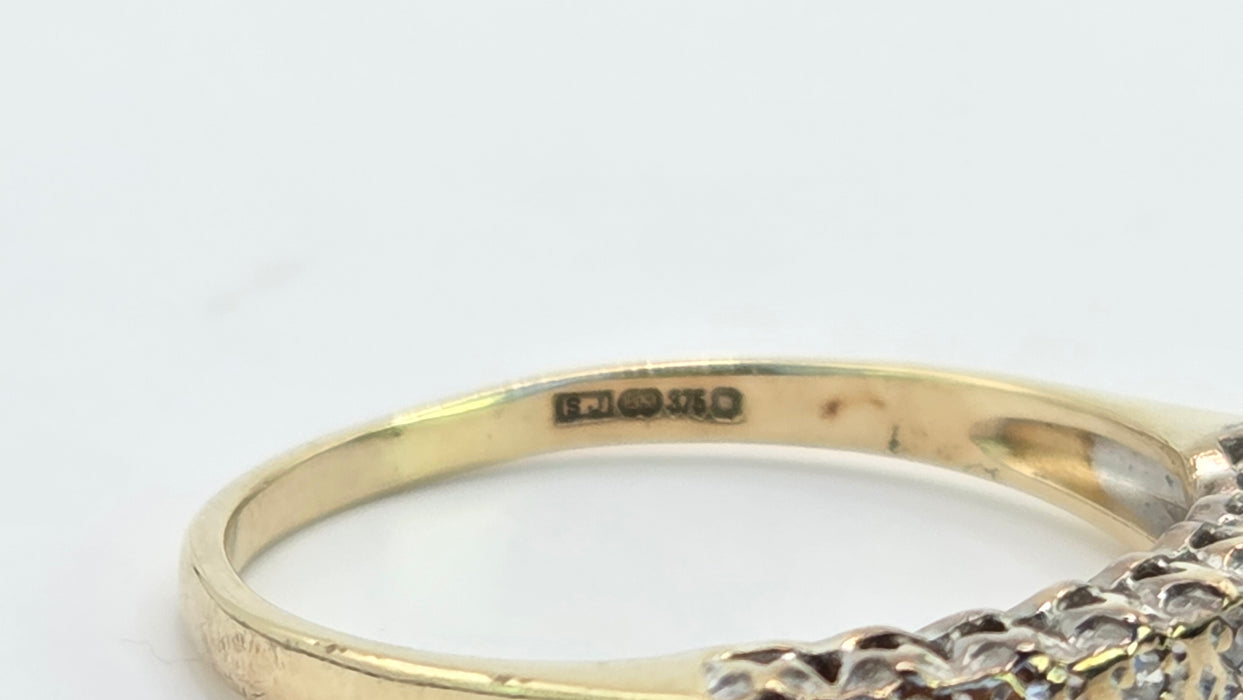 Vintage: 9ct Yellow Gold Diamond Double Row Pavé Stacker Ring
