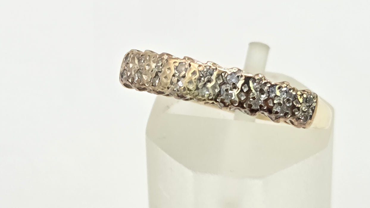 Vintage: 9ct Yellow Gold Diamond Double Row Pavé Stacker Ring