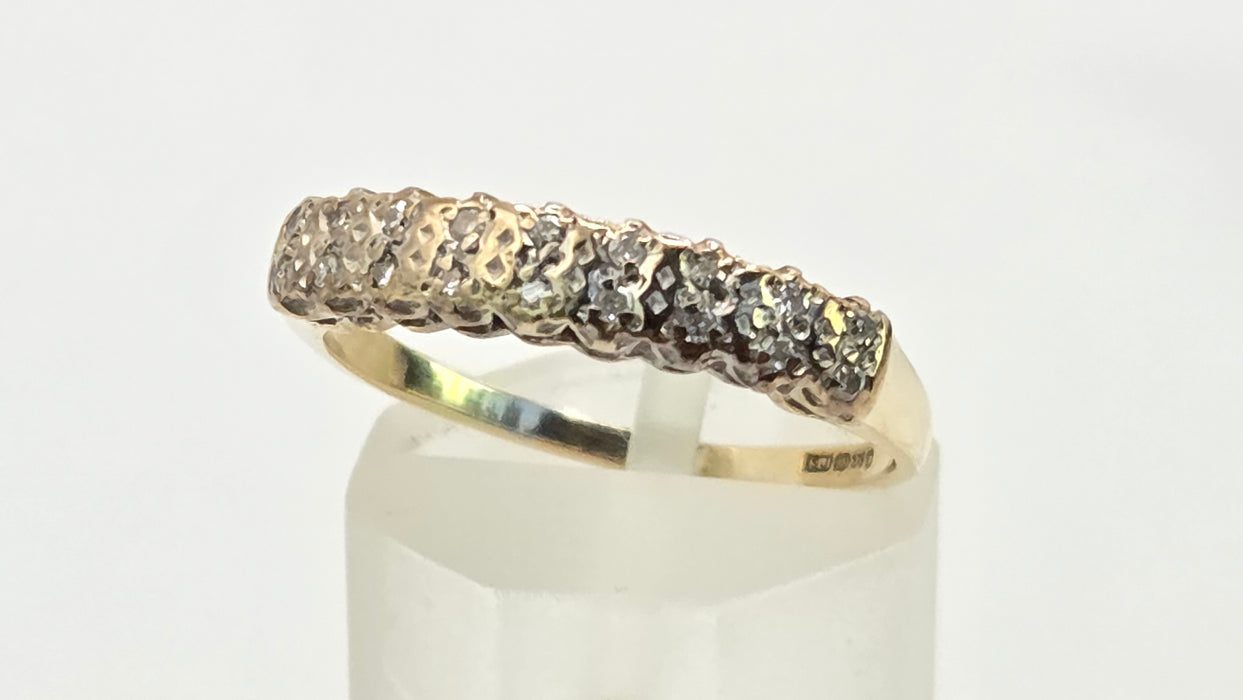Vintage: 9ct Yellow Gold Diamond Double Row Pavé Stacker Ring