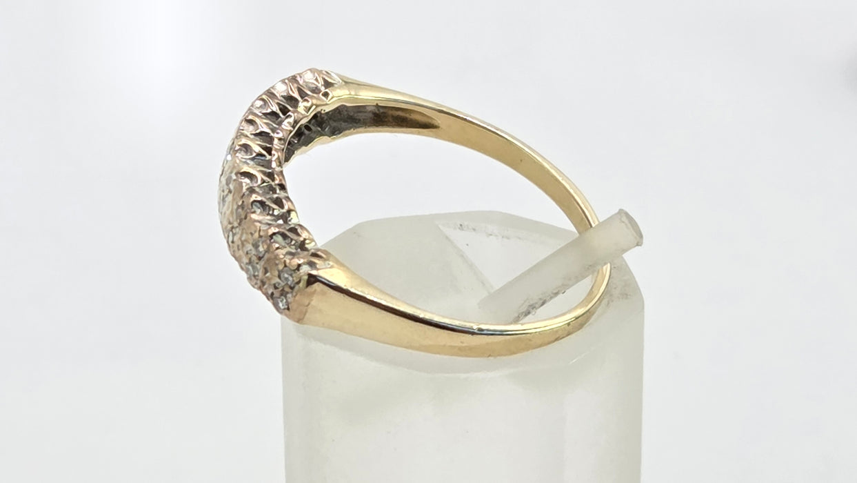 Vintage: 9ct Yellow Gold Diamond Double Row Pavé Stacker Ring