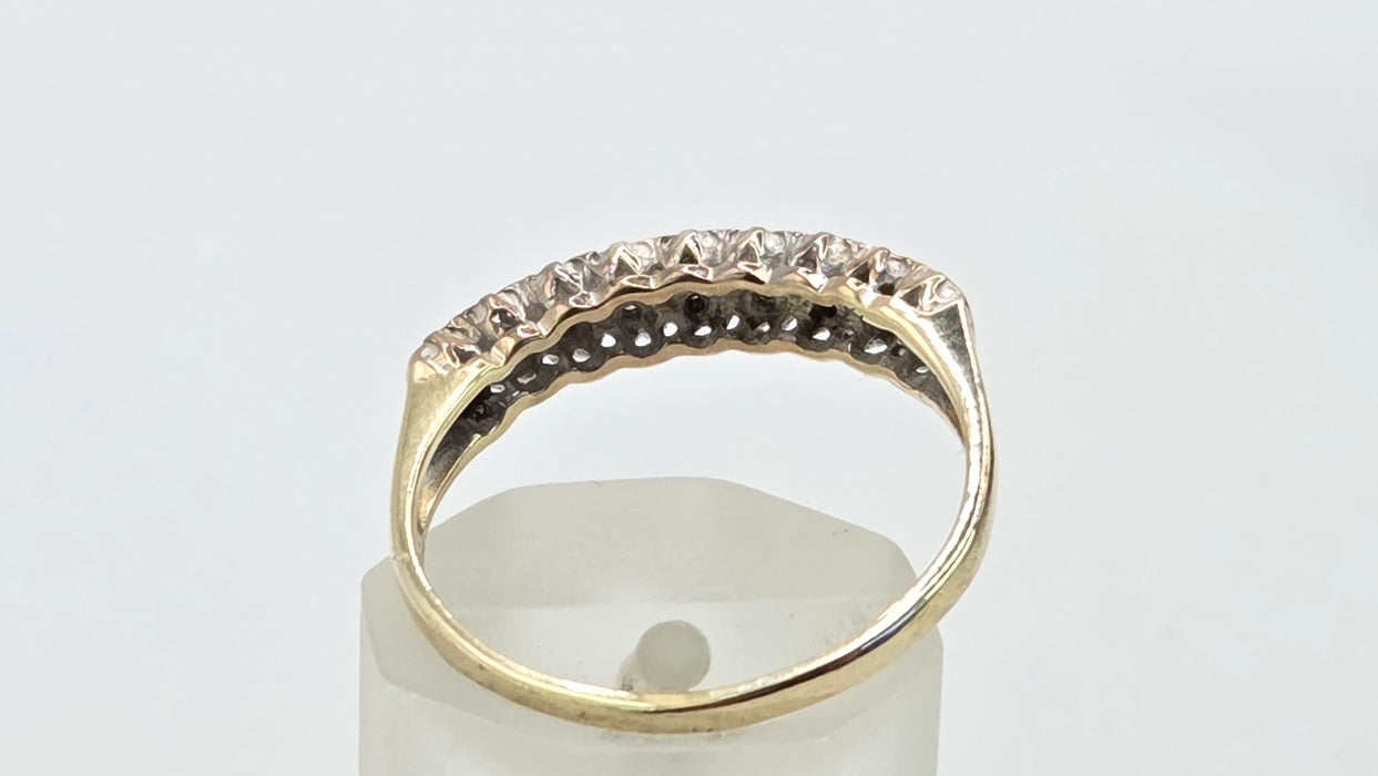Vintage: 9ct Yellow Gold Diamond Double Row Pavé Stacker Ring