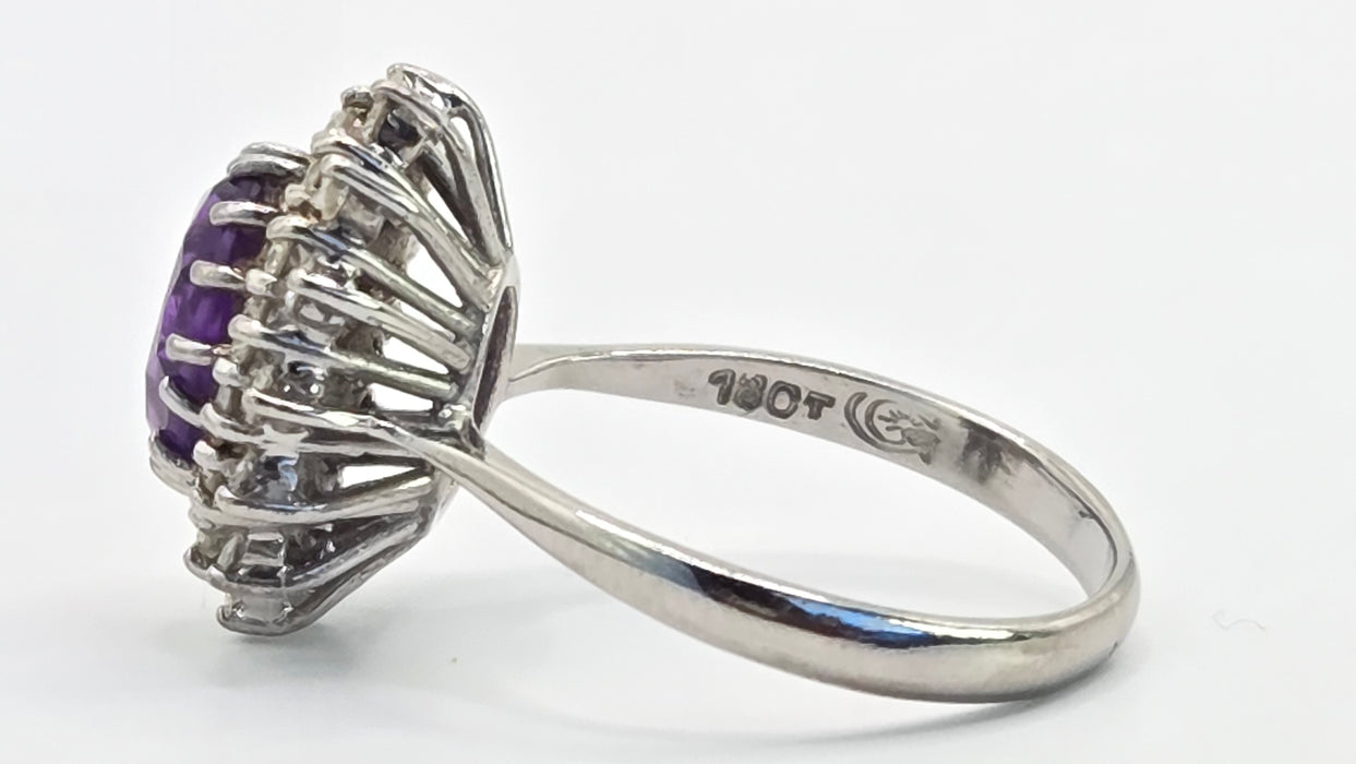 Vintage: 18ct White Gold Amethyst & Diamond Double Halo Dress Ring — 1.00ct