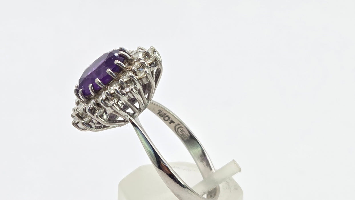 Vintage: 18ct White Gold Amethyst & Diamond Double Halo Dress Ring — 1.00ct