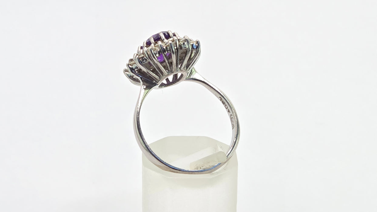 Vintage: 18ct White Gold Amethyst & Diamond Double Halo Dress Ring — 1.00ct