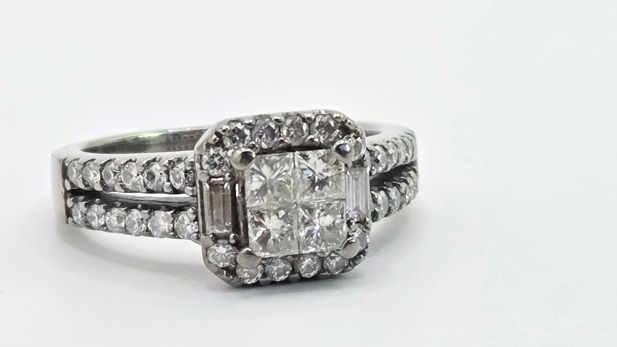 Vintage: 18ct White Gold Princess Cut Diamond Halo Dress Ring — 1.00ct