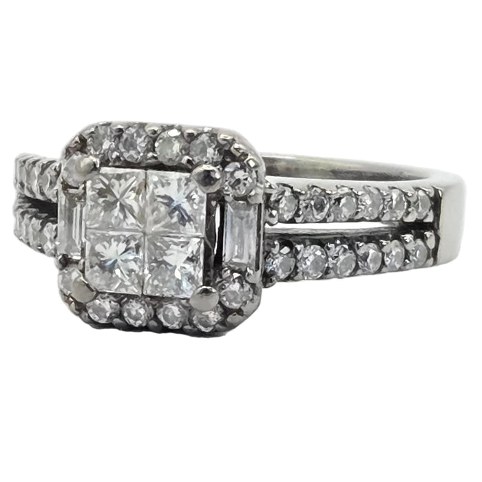 Vintage: 18ct White Gold Princess Cut Diamond Halo Dress Ring — 1.00ct