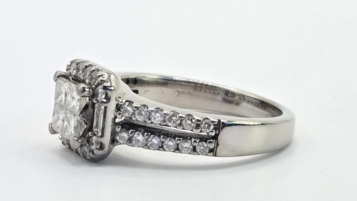 Vintage: 18ct White Gold Princess Cut Diamond Halo Dress Ring — 1.00ct