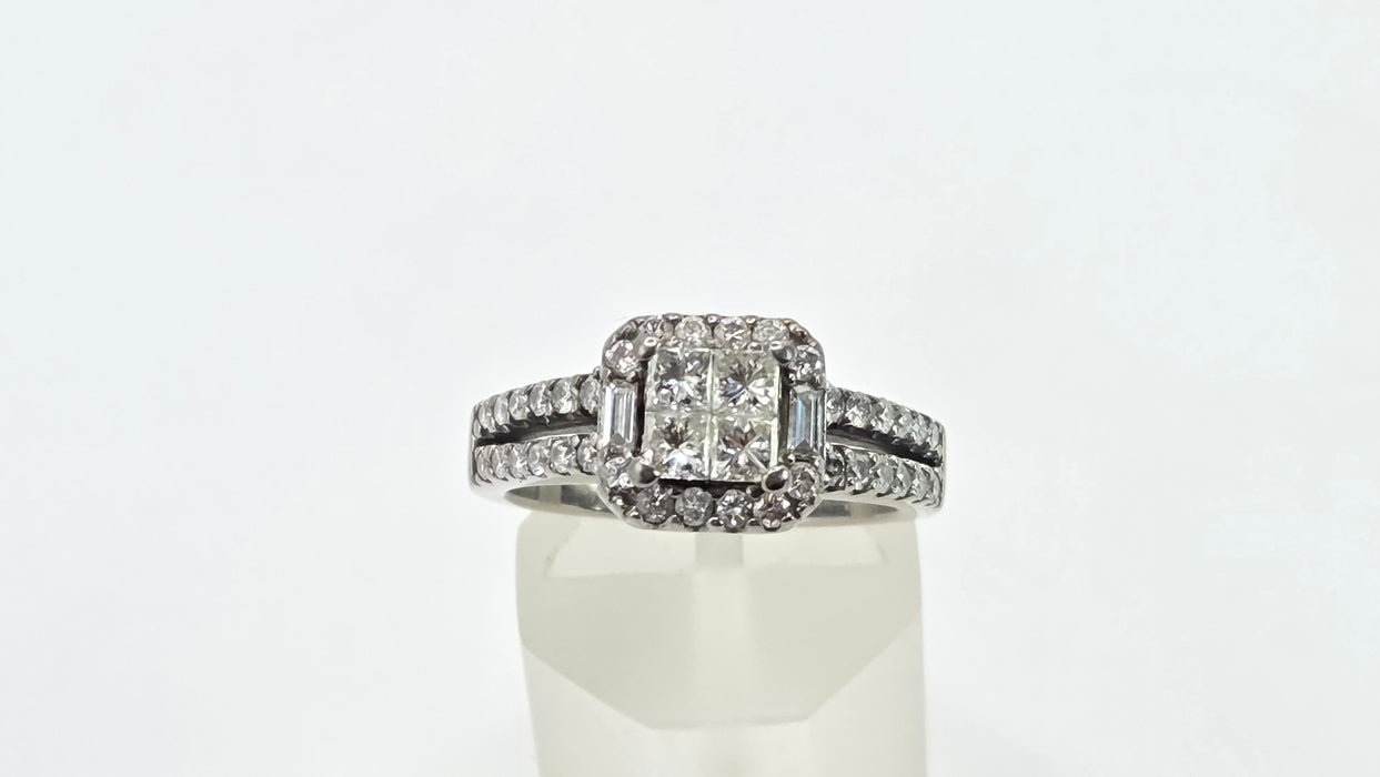 Vintage: 18ct White Gold Princess Cut Diamond Halo Dress Ring — 1.00ct