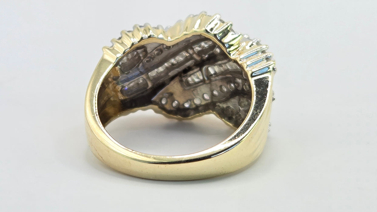 Vintage: 9ct Yellow Gold Diamond Crossover Cocktail Dress Ring