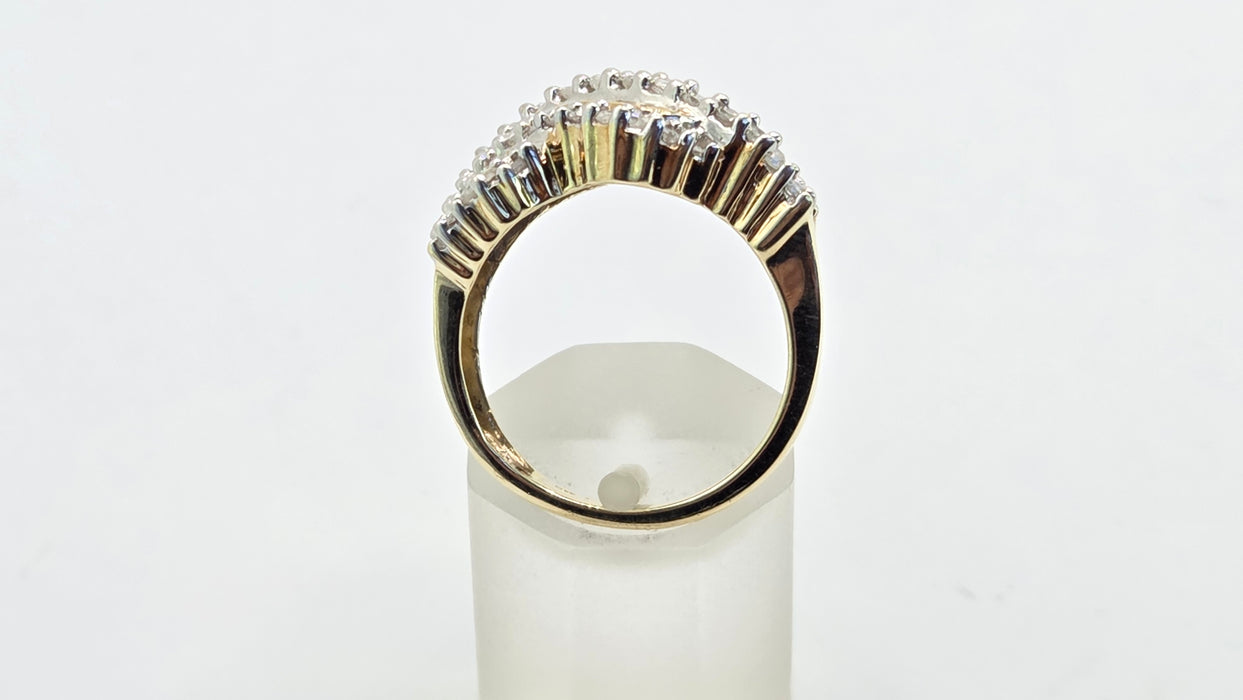 Vintage: 9ct Yellow Gold Diamond Crossover Cocktail Dress Ring