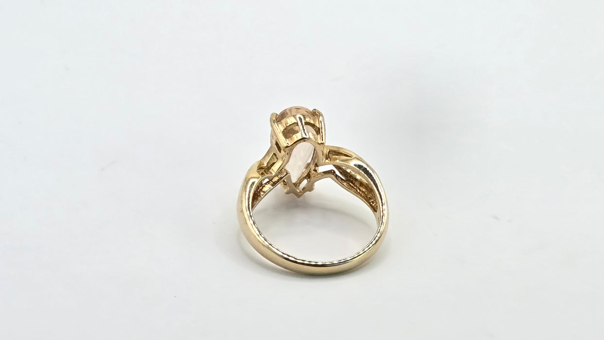 Vintage: 9ct Yellow Gold Pear Cut Morganite & Diamond Crossover Ring