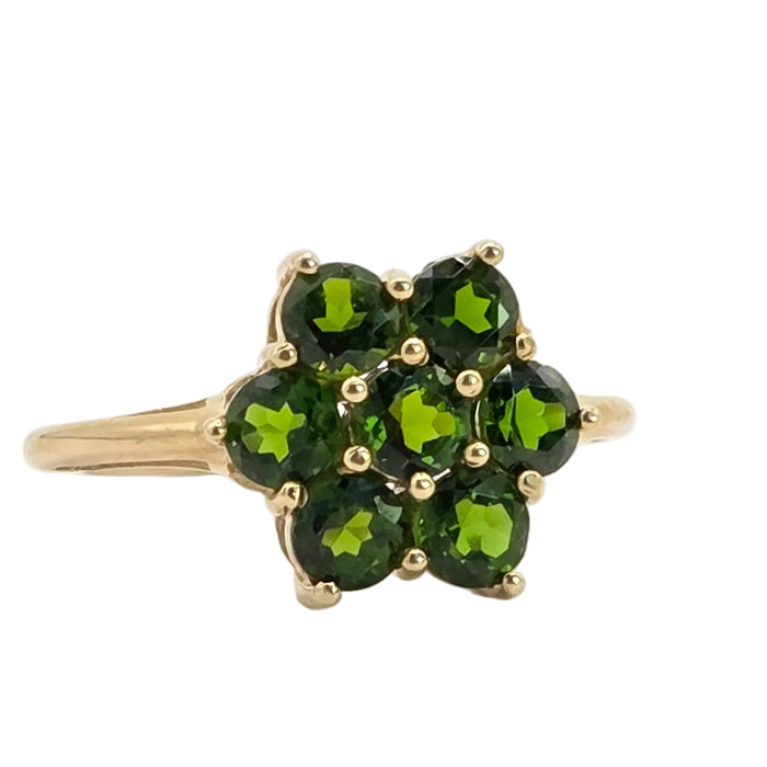 Vintage: 9ct Yellow Gold Chrome Diopside Daisy Cluster Ring