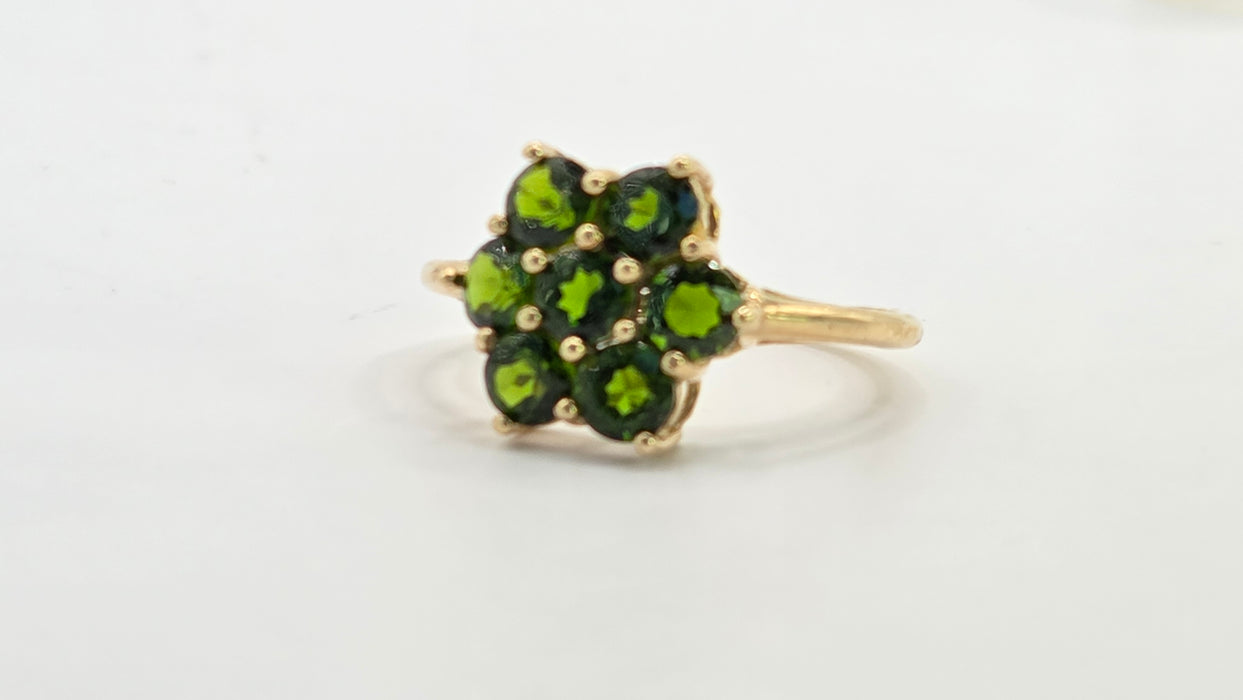 Vintage: 9ct Yellow Gold Chrome Diopside Daisy Cluster Ring