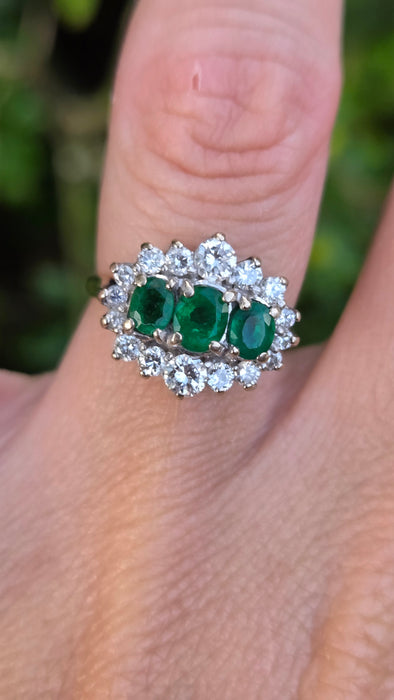 Vintage: 18ct Yellow Gold Emerald & Diamond Half Hoop Dress Ring — 0.70ct Emeralds & 0.70ct Diamonds
