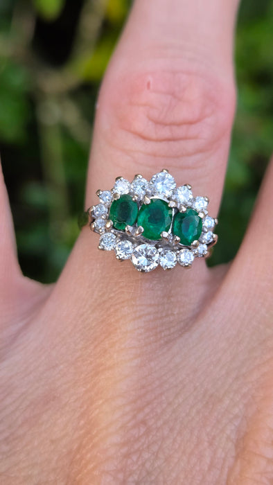 Vintage: 18ct Yellow Gold Emerald & Diamond Half Hoop Dress Ring — 0.70ct Emeralds & 0.70ct Diamonds