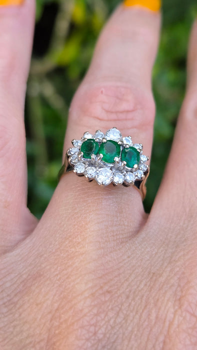 Vintage: 18ct Yellow Gold Emerald & Diamond Half Hoop Dress Ring — 0.70ct Emeralds & 0.70ct Diamonds