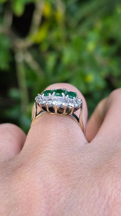 Vintage: 18ct Yellow Gold Emerald & Diamond Half Hoop Dress Ring — 0.70ct Emeralds & 0.70ct Diamonds