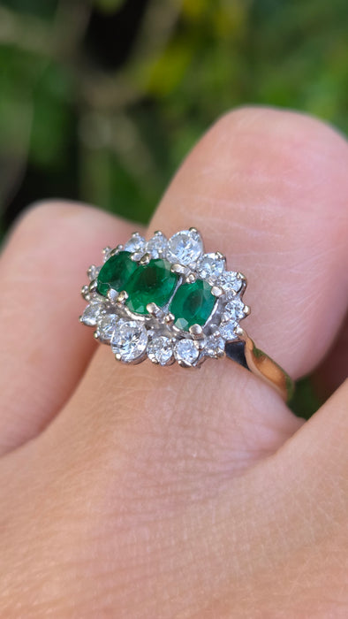 Vintage: 18ct Yellow Gold Emerald & Diamond Half Hoop Dress Ring — 0.70ct Emeralds & 0.70ct Diamonds