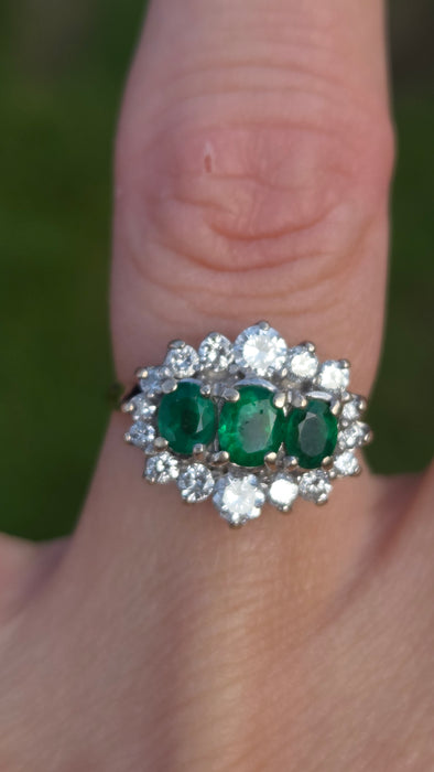 Vintage: 18ct Yellow Gold Emerald & Diamond Half Hoop Dress Ring — 0.70ct Emeralds & 0.70ct Diamonds