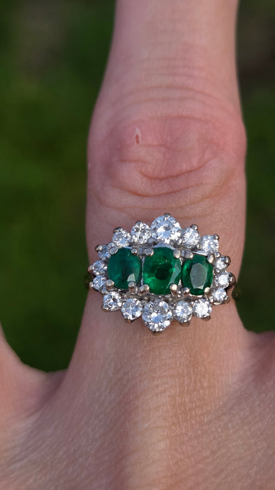 Vintage: 18ct Yellow Gold Emerald & Diamond Half Hoop Dress Ring — 0.70ct Emeralds & 0.70ct Diamonds