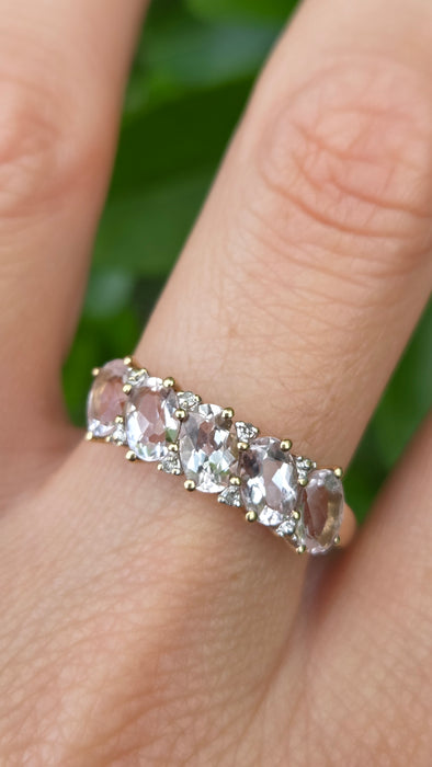 Vintage: 9ct Yellow Gold Morganite & Diamond Ring