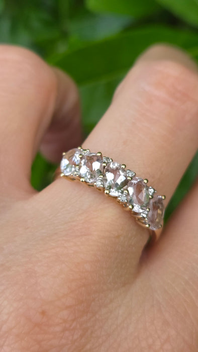 Vintage: 9ct Yellow Gold Morganite & Diamond Ring