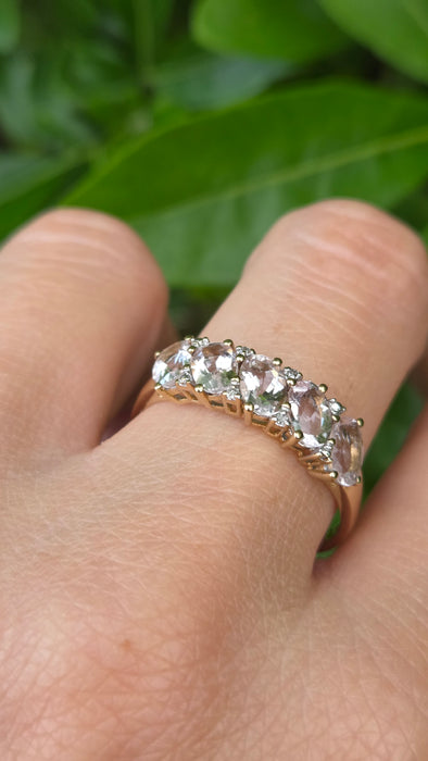 Vintage: 9ct Yellow Gold Morganite & Diamond Ring