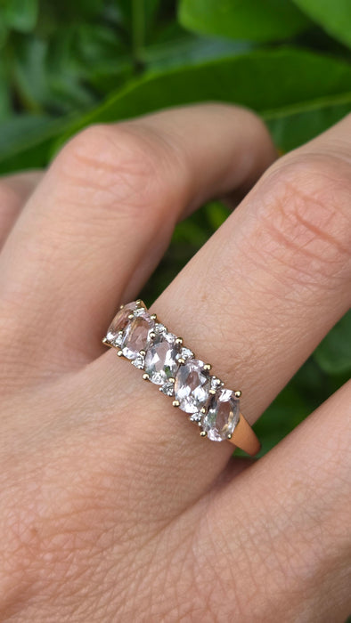 Vintage: 9ct Yellow Gold Morganite & Diamond Ring