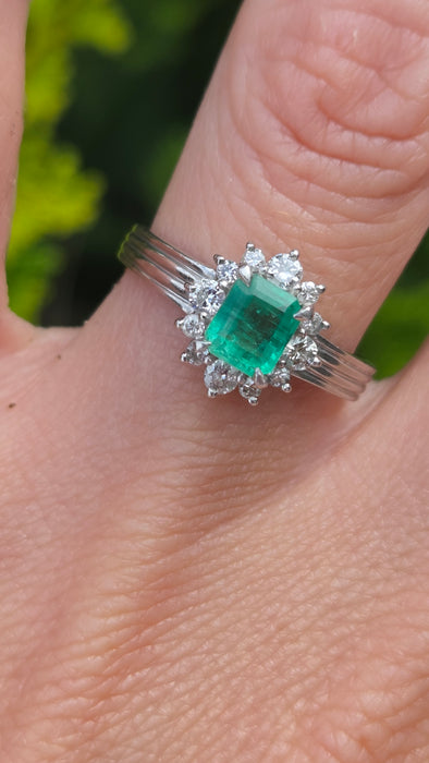 Vintage: Platinum Emerald & Diamond Dress Ring
