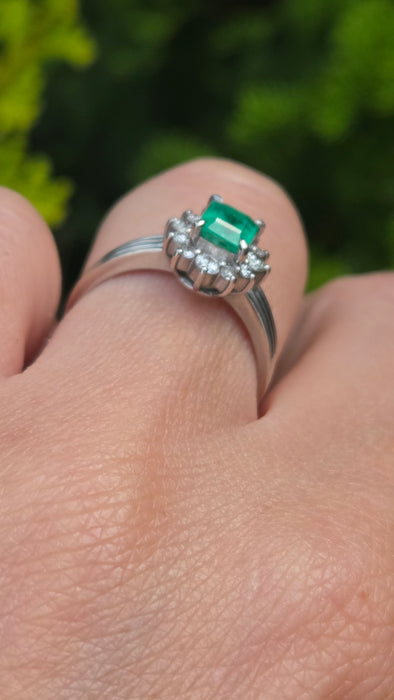 Vintage: Platinum Emerald & Diamond Dress Ring