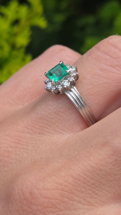 Vintage: Platinum Emerald & Diamond Dress Ring