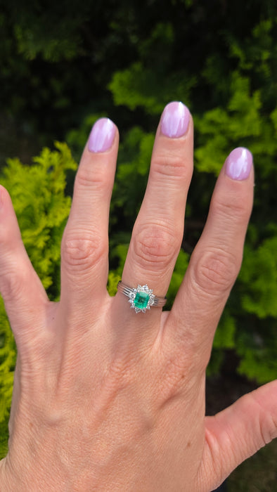 Vintage: Platinum Emerald & Diamond Dress Ring