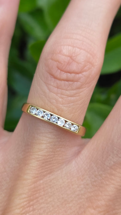 Vintage: 18ct Yellow Gold Channel Set Diamond Half Eternity Stacker Ring — 0.35ct