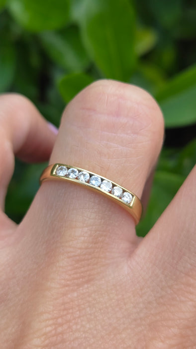 Vintage: 18ct Yellow Gold Channel Set Diamond Half Eternity Stacker Ring — 0.35ct