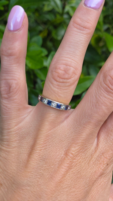 Vintage: 18ct Yellow Gold & Platinum Sapphire & Diamond Half Eternity Stacker Ring — From 1989