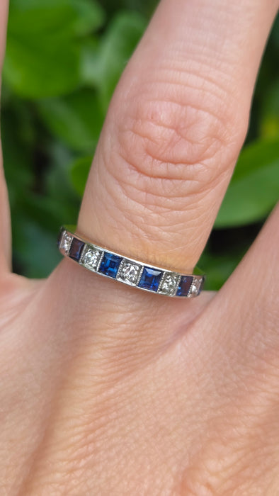Vintage: 18ct Yellow Gold & Platinum Sapphire & Diamond Half Eternity Stacker Ring — From 1989