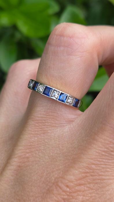 Vintage: 18ct Yellow Gold & Platinum Sapphire & Diamond Half Eternity Stacker Ring — From 1989