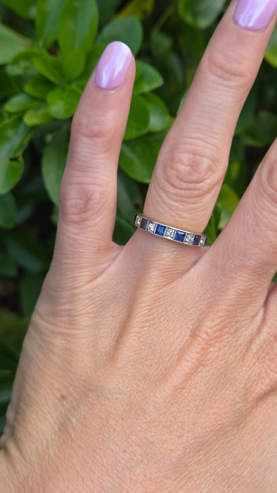 Vintage: 18ct Yellow Gold & Platinum Sapphire & Diamond Half Eternity Stacker Ring — From 1989