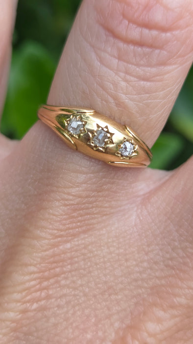 Antique: 18ct Yellow Gold Old Mine Cut Diamond Gypsy Ring — From 1908
