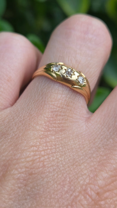 Antique: 18ct Yellow Gold Old Mine Cut Diamond Gypsy Ring — From 1908