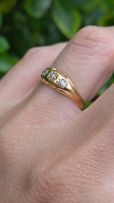 Antique: 18ct Yellow Gold Old Mine Cut Diamond Gypsy Ring — From 1908