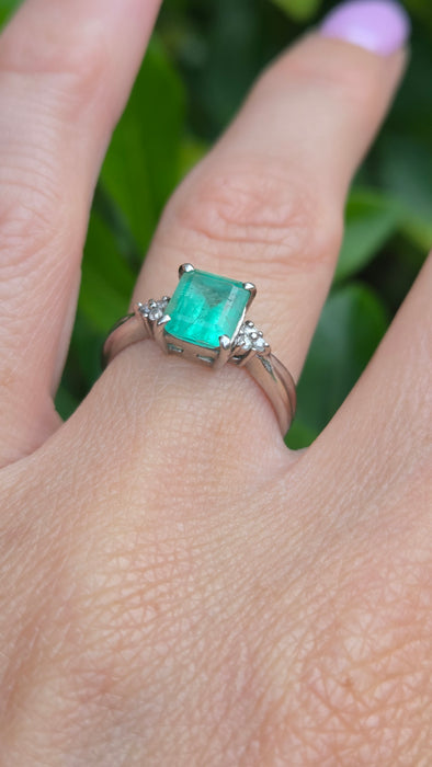 Vintage: Platinum Emerald 1.51ct & Diamond Dress Ring