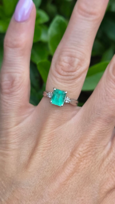 Vintage: Platinum Emerald 1.51ct & Diamond Dress Ring